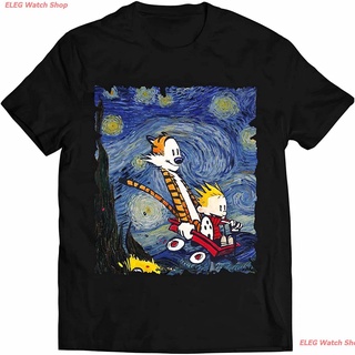 เสื้อยืดแขนสั้น Calvin And Hobbes Shirt Stary Night T Shirts Graphic Cotton Short Sleeve Tshirt For Men Women Boys Popul