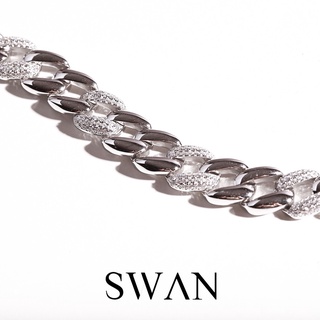 SWAN - Pave Plain Chain Bracelet สร้อยข้อมือโซ่เงินแท้ ฝังเพชร cubic zirconia คิวบิกเซอร์โคเนีย