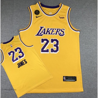 เครื่องหมายที่ระลึก KB Los Angeles Lakers ปี 2020 #เสื้อกีฬาบาสเก็ตบอล คอกลม ปักลาย LeBron James 23 สีเหลือง