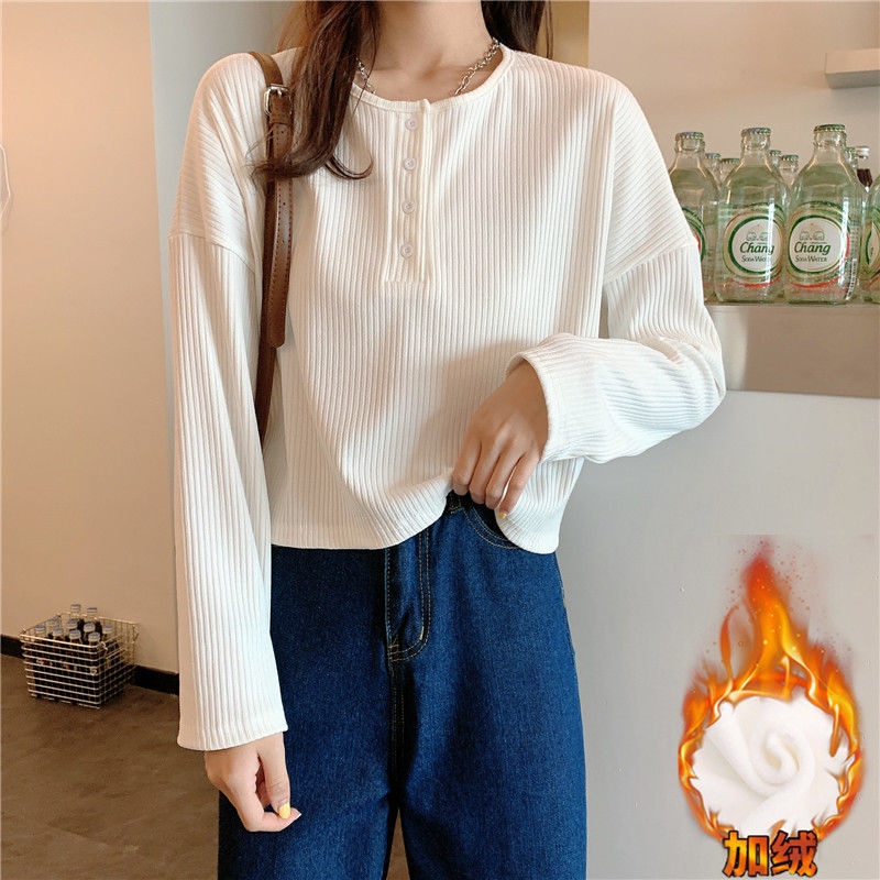 เสื้อยืดแขนยาว ทรงหลวม ขนาดใหญ่ สีขาว สไตล์เกาหลี ตะวันตก สําหรับผู้หญิง