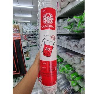 แก้วพลาสติก20ozตราซามูไรปาก95เรียบใส(50ใบ)