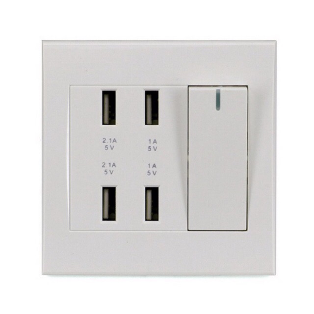 KLC Bright ปลั๊กไฟ USB / เต้ารับฝังผนัง แบบมี 4USB รุ่น KR-USB0402A-SW (USB Wall Socket) สีขาว มีสวิ
