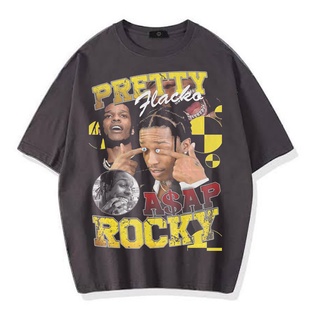 เสื้อยืดโอเวอร์ไซซ์ ลาย ROCKY PRETTY FLACKO VINTAGE RAP TEE (สีเทาเข้ม)