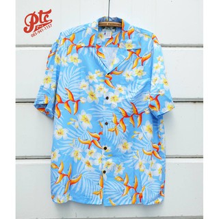 เสื้อฮาวาย Two Palms Hawaiian Shirt Bird of Plumeria Color Blue