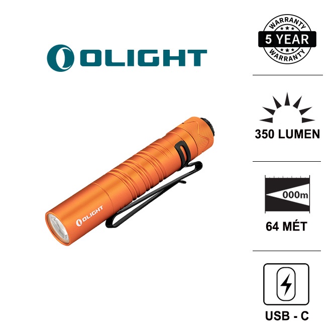 OLIGHT I5R EOS ไฟฉายขนาดเล็กสีส้ม High performance Led bright 350 lumens 64m ช่วง 14500 แบตเตอรี่ TY