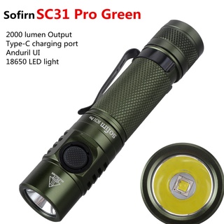 Green Sofirn SC31 Pro 2000 Lumen ไฟฉายทรงพลัง พร้อมไฟฉาย LED SST40 Type C แบบชาร์จไฟได้ 18650 Anduril UI สีใหม่