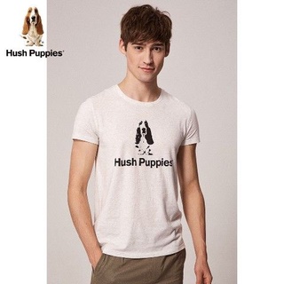 [100% Cotton] เสื้อยืดแขนสั้น คอกลม ผ้าฝ้าย พิมพ์ลายโลโก้ HushPuppies สําหรับผู้ชาย