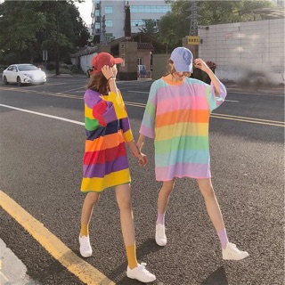 เสื้อยืด oversize สีรุ้งพาสเทล rainbow pastel