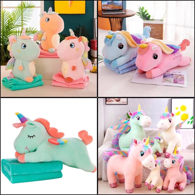 ตุ๊กตาผ้าห่มม้ายูนิคอร์น ยูนิคอร์น หมอนผ้าห่มยูนิคอร์น หมอนยูนิคอร์น