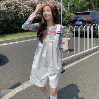 ใหม่ ชุดเอี๊ยมน่ารักสไตล์เกาหลี กางเกงขาสั้นผู้หญิง ท็อปส์ซูผู้หญิง