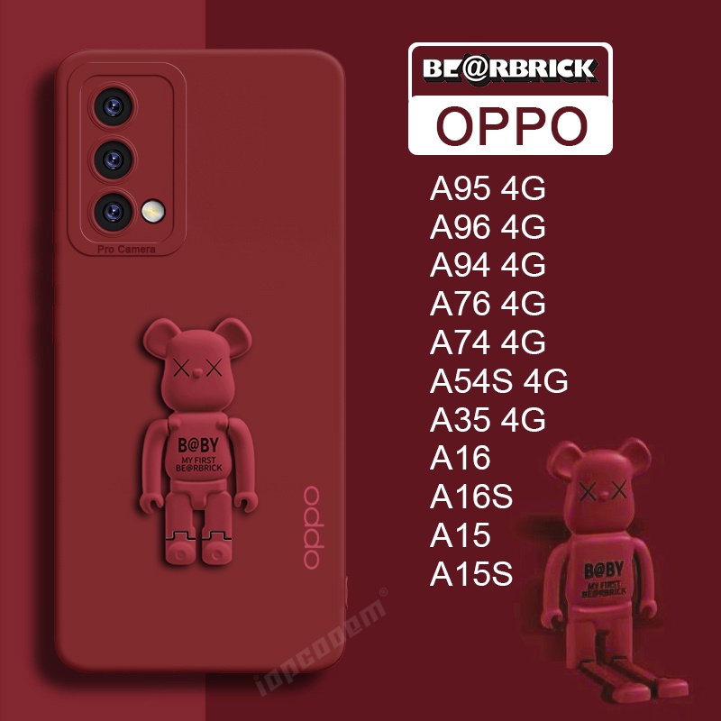 เคสซิลิโคนนิ่ม ลายหมีน่ารัก พร้อมขาตั้ง สําหรับ OPPO A96 A95 A94 A76 A74 A54S A35 A16 A16S A15 A15S 4G
