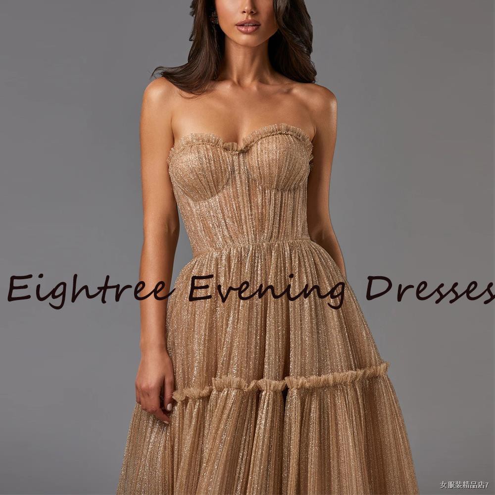 ✜✟☜Eightree Spakly Champagne Long Sweetheart Prom Dresses Sleeveless A Line Evening Gowns Long Floor Length Formal Party