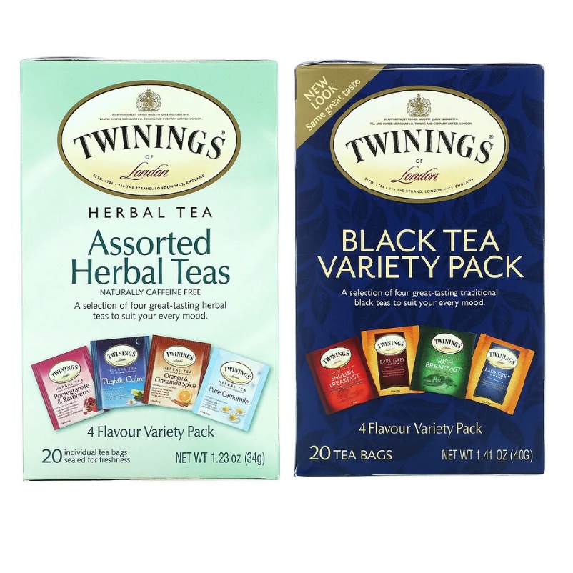 Twinings, Assorted Herbal Teas, Variety Pack, Black Tea Variety Pack, 20 Tea Bags