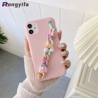 เคสโทรศัพท์มือถือนิ่ม ลายการ์ตูนเมฆน่ารัก 3D สีมาการอง แฮนด์เมด DIY พร้อมสายโซ่ สําหรับ Samsung Galaxy S23 S22 S21 S20 Plus Ultra S23+ S22+ S21+ S20+ S21 FE S20 FE