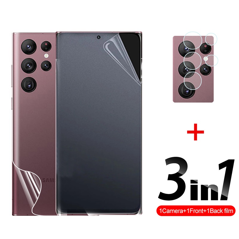 3in1 ฟิล์มกันรอยหน้าจอ เนื้อแมตต์ และฟิล์มไฮโดรเจลนิ่ม ด้านหลัง และฟิล์มป้องกันเลนส์ สําหรับ Samsung Galaxy S24 ultra s23 FE s22 s21 s23 Note20 plus