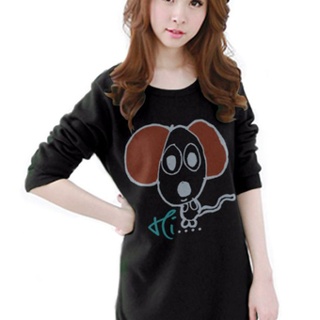 เสื้อยืดแฟชั่น แขนยาว ผ้าใส่สบาย ลาย Puppy (สีดำ)