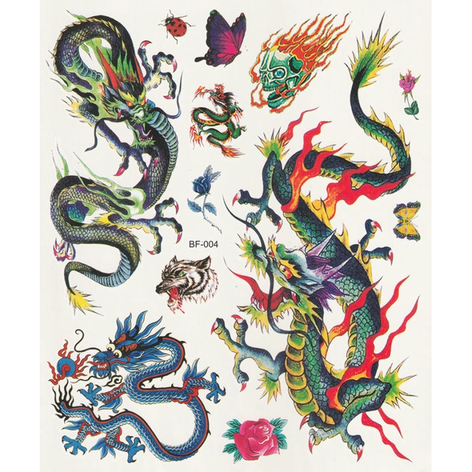 1 แผ่น แทททูสติกเกอร์สีแฟนซีมังกรติดผิวขนาดใหญ่ Temporary Tattoo ขนาด S-L - รูปที่ 4