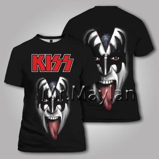 [COD]เสื้อยืดแขนสั้นลําลอง คอกลม ผ้าฝ้าย 100% พิมพ์ลาย Gene Simmons Kiss Band Rock Streetwear สไตล์ฮิปฮอป วินเทจ สีดํา ส