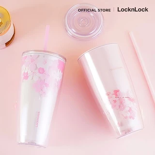 LocknLock แก้วพลาสติก 2 ชั้นลายซากุระ Double Wall Cold Cup 720 ml. รุ่น HAP509