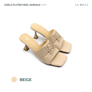 LA BELLA รุ่น GISELA FLUTED HEEL SANDALS - BEIGE