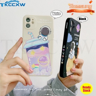 เคสโทรศัพท์ซิลิโคน แบบนิ่ม ลายการ์ตูนนักบินอวกาศ ชานม และไอศกรีม สําหรับ Samsung Galaxy A20 A20S A21S A30 A30S A50 A50S A12 A22 A51 A71 A81 A91