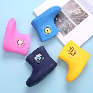 Korean Kids Rain Boots Fashion Middle Tube Kids Water Shoes Baby Water Boots Cartoon Animal Rain Rubber Boots for Unisex