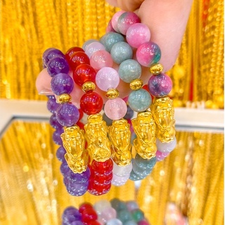 ข้อมือปี่เซียะ หินมงคล 8 สี ทองคำแท้ 99.99% (24K) น้ำหนักทอง 0.9 กรัม การันตีทองแท้ มีใบรับประกันสินค้า V1