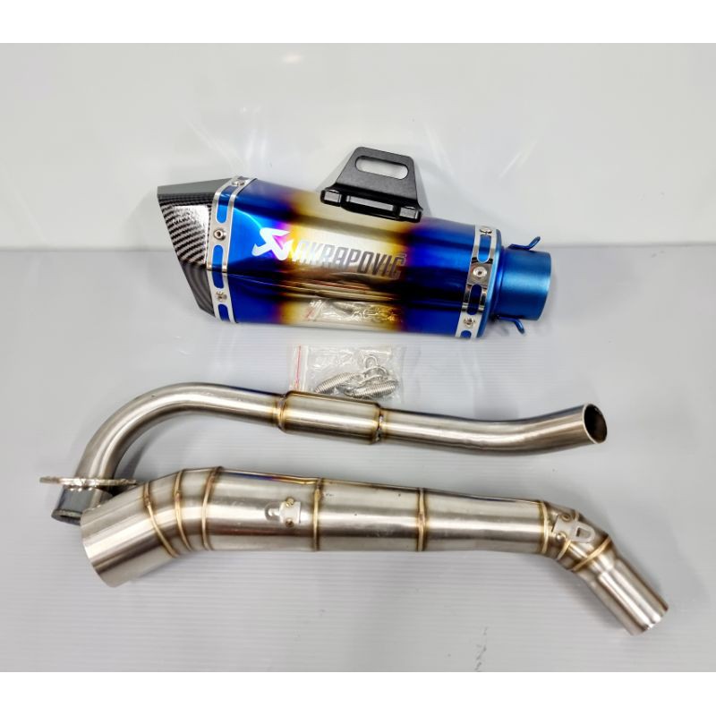 คอท่อสแตนเลส MSX/MSX-SF/Demon 125 พร้อมปลายท่อ Akapovic สีไทเท เงาทั้งใบ ยาว 13 นิ้ว เข้าชุดสุดๆ  เส