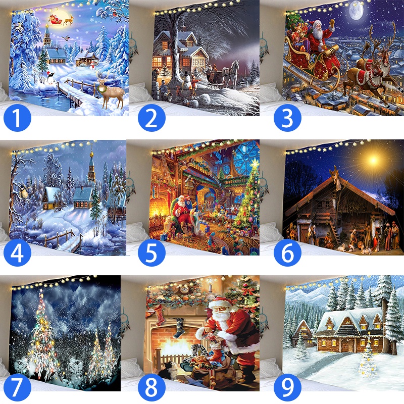 A255 การตกแต่งกำแพงเมือง อุปกรณ์ตกแต่งห้อง Merry Christmas Wall Tapestry Wall Hanging Cloth Beach Mat Home Decor