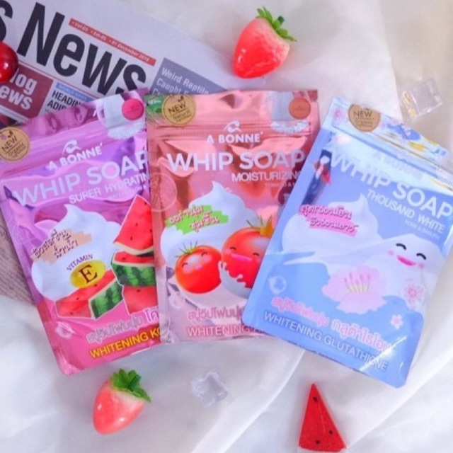 A bonne' Whip Soap สบู่ผิวขาวกระจ่างใสพร้อมตาข่ายตีฟอง 2 ชั้น