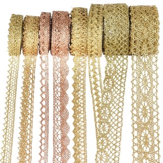 ม้วนริบบิ้นลูกไม้ สีเงิน สีทอง 7-24 มม. 10 20 หลา สําหรับตกแต่งงานหัตถกรรม DIY