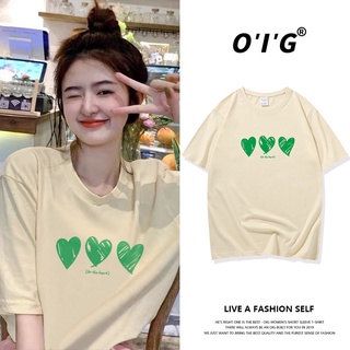 🌿SHOP MKLเสื้อยืด แขนสั้น พิมพ์ลายหัวใจสีเขียว ใส่สบาย#9626