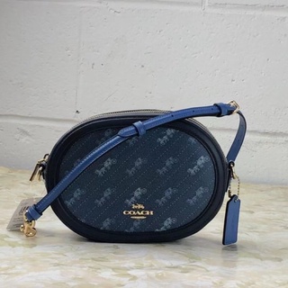 (ผ่อน0%) กระเป๋าสะพายข้าง CAMERA BAG WITH HORSE AND CARRIAGE DOT PRINT (COACH C4057) สีน้ำเงิน ลายรถม้า