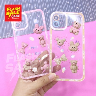 i7+ 11 13 เคสมือถือนิ่มใสกันกล้อง ซิลิโคน TPU ติดการ์ตูนหมีกระต่ายนูน