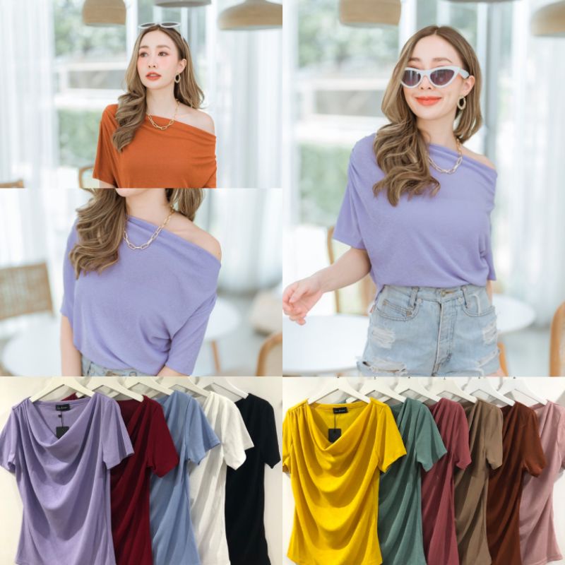 Ladress เสื้อคอถ่วงเเขนสั้น ผ้าซีทรู ใส่ได้หลายเเบบ