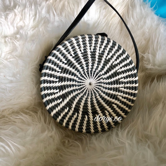 NEW DESIGN BLACK & WHITE ROUND RATTAN BAG