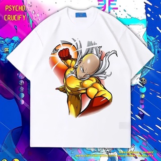 ROUND คอลูกเรือเสื้อยืดโอเวอร์ไซซ์ พิมพ์ลาย Psycho Crucify One Punch Man | หินล้างทําความสะอาด | เสื้อเชิ้ต Saitama | เส