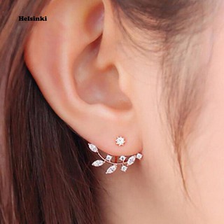 hel ต่างหูแฟชั่นสตรีแบบติดหูรูปใบไม้ตกแต่ง rhinestone