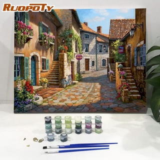 Ruopoty City Scenery ภาพวาดสีน้ํามันอะคริลิคบนผ้าใบ ตามตัวเลข รูปทิวทัศน์เมือง พร้อมกรอบ ขนาด 40x50 ซม. สําหรับตกแต่งผนังบ้าน DIY