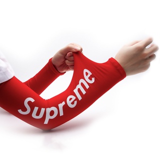 ปลอกแขน ผ้าเรยอน ลาย Supreme Champion ให้ความอบอุ่น สําหรับเล่นกีฬากลางแจ้ง ขี่จักรยาน ตั้งแคมป์ วิ่ง 1 คู่