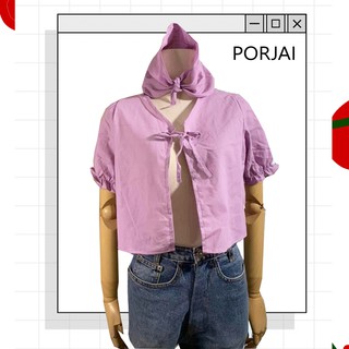 PORJAI เซตเสื้อคลุมผูกอก+ผ้าโพกผม ผ้าฝ้าย งานตัดร้านค่าาา