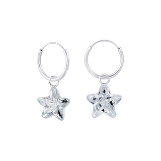 SILVER THAI   925 sterling silver cubic zirconia star hoop earrings ต่างหูแบบห่วงรูปดาว