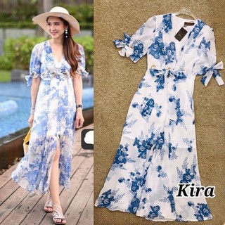 Kira Maxi Dress สวยหรู​ วางชั้นผ้าสวย​ เจาะตาไก่แต่งโบว์เกร๋ๆ​ ชุดนี้สวยคุ้มค่า​ ทรงสวยsexy