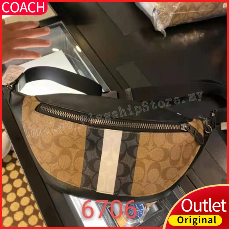 COACH Trendy Blue And White Stripes New Chest Pouch Chest Waist Bag กระเป๋าสะพายข้าง 6706
