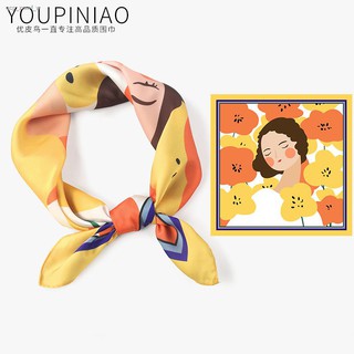 ผ้าพันคอไหม❁&gt; All-match small square scarf female summer silk Korean flower girl dual-use headscarf headband spring and