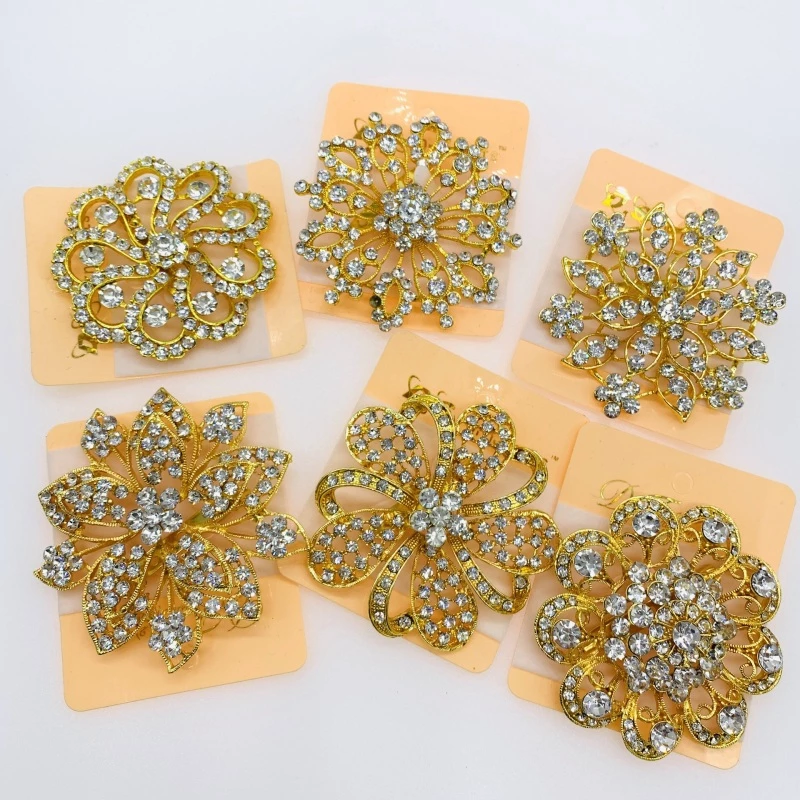 Vintage Jewelry เข็มกลัด 6cm ลายดอกไม้ แฟชั่น คลาสสิก เข็มกลัดเพชร ดอกไม้ สิทอง 1pcs