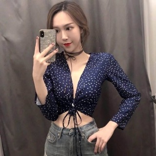 เสื้อแขนยาวผูกหน้าลายดาว