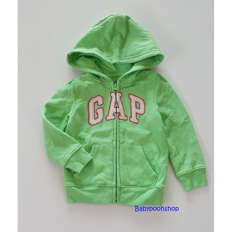 เสื้อเด็ก GAPKIDS สีเขียวมะนาว ซิปหน้า มีฮูด GAP แท้ size : 2y