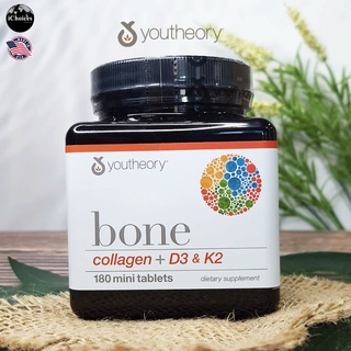 คอลลาเจน + ดี3 &amp; เค2 Bone Collagen + D3 &amp; K2, 180 Mini Tablets (Youtheory®) D-3 D 3 K-2 K 2