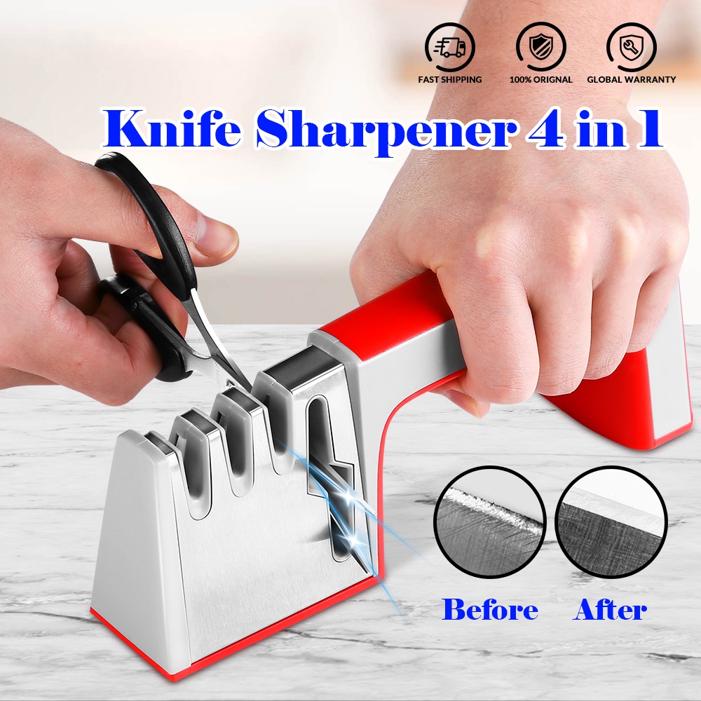 ■☁☈ที่ลับมีด ลับมีด Knife Sharpener 4 in 1 อุปกรณ์ลับมีด แท่นลับมีด ที่ลับมีดพกพา ปรับได้ถึง 4 ระดับ อุปกรณ์ลับมีดแบบรวด